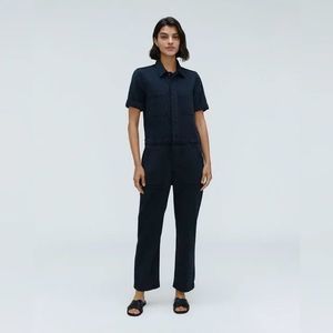 EVERLANE The Supersoft Jean Coverall 14 Dark Wash Navy Blue Jumpsuit Button